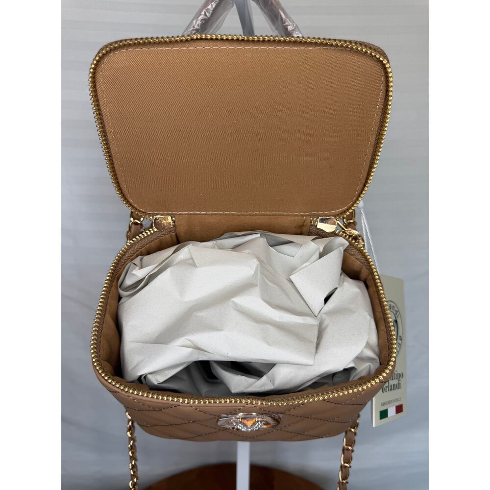 Valentino Orlandi Vittoria Vanity Box Bag Taupe Quilted Crossbody NWT - Picture 5 of 12